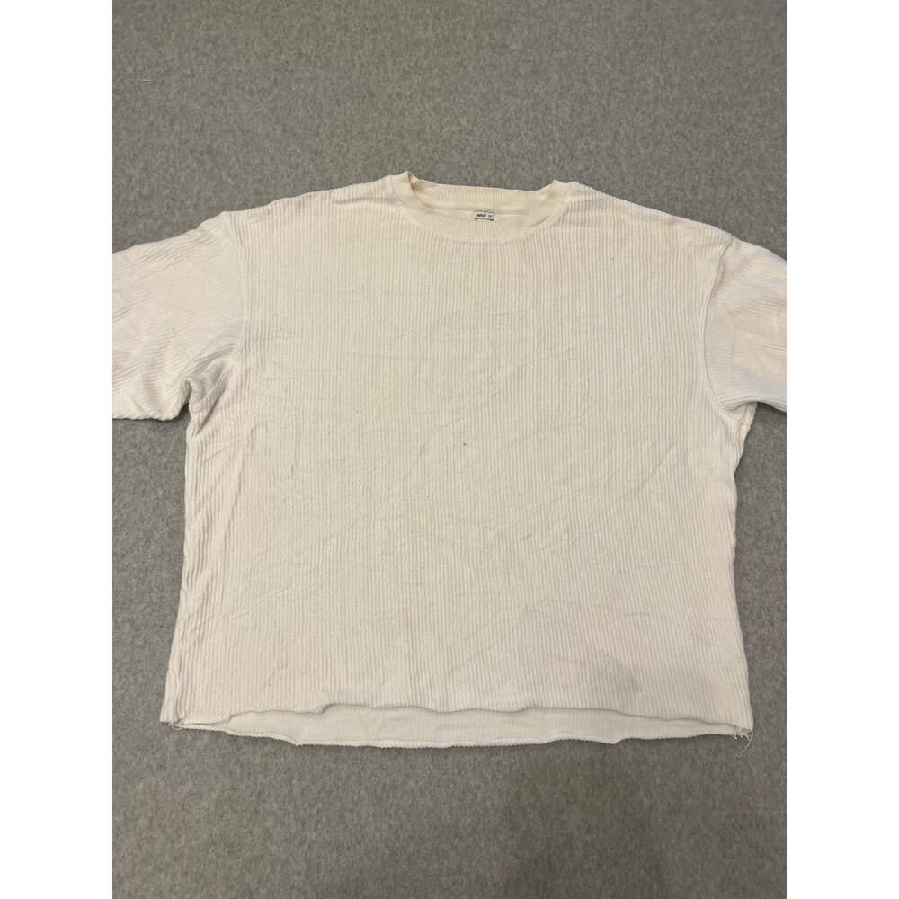 Aerie Sweater Mens Small Long Sleeve Crewneck‎ Ribbed Knit Cotton Pullover Cream - Picture 4 of 14